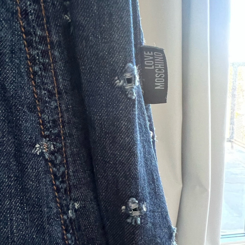Moschino Dark Blue Distressed Denim Dress